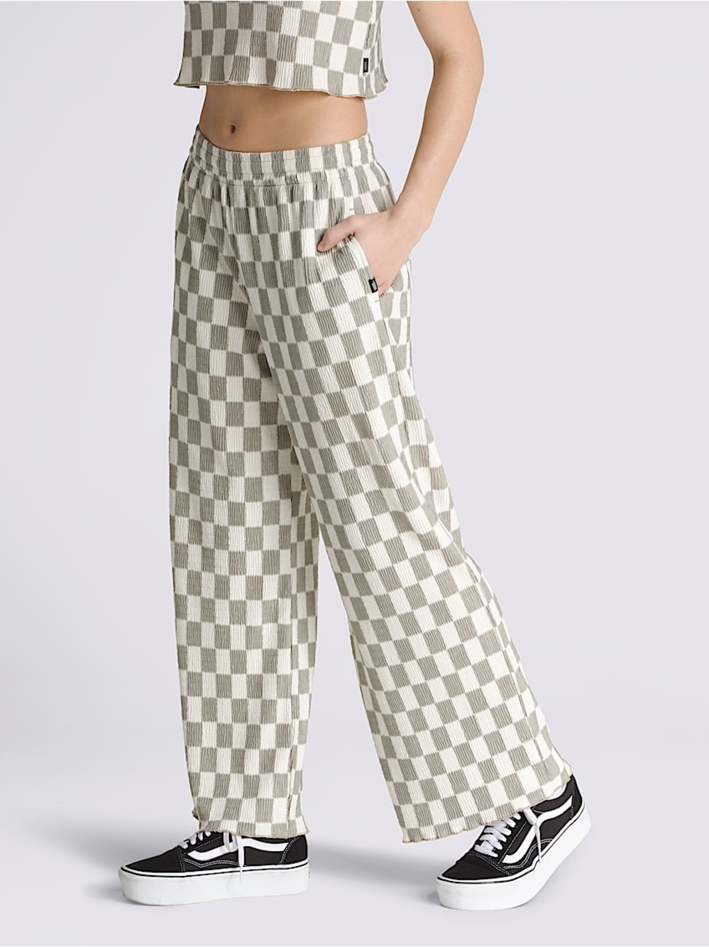 Vans olive /& ivory Checkerboard Wide-Leg Knit Pantso